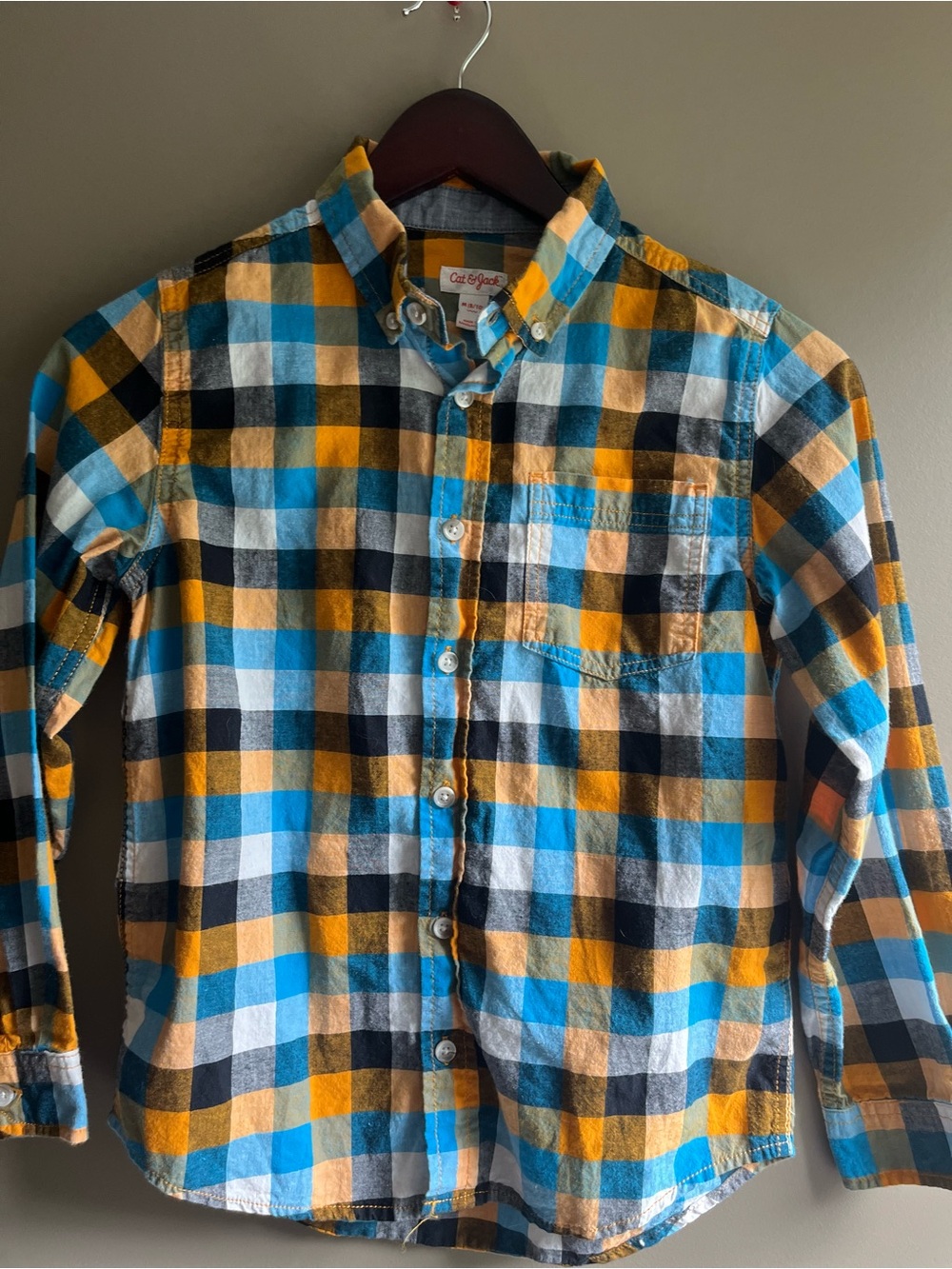 Cat & Jack Blue, Yellow Plaid Button-Down Shirt - Casual Long Sleeve medium